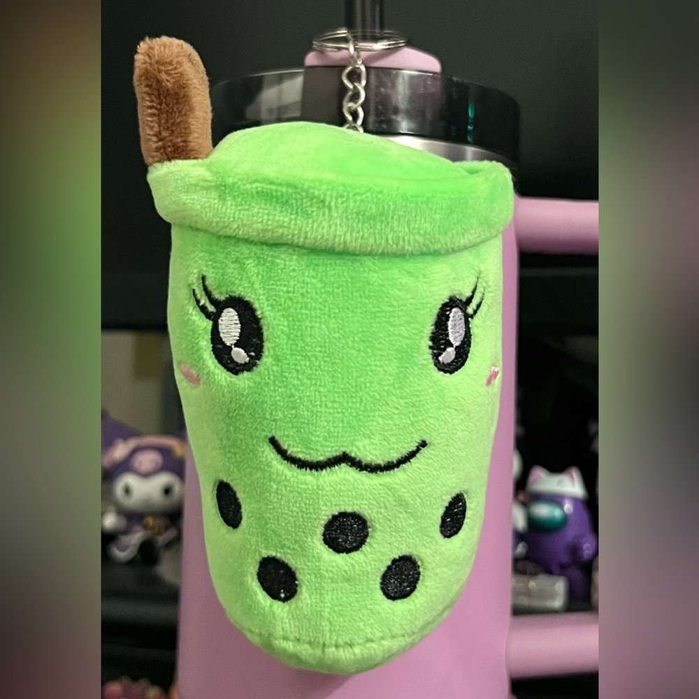 Neon Green Boba Plush Keychain